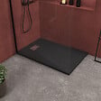 AURLANE - Receveur de douche Noir Effet Pierre 90x140 cm et Grille décor Perforée en Inox - vignette