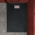 AURLANE - Receveur de douche Noir Effet Pierre 90x140 cm et Grille décor Perforée en Inox - vignette