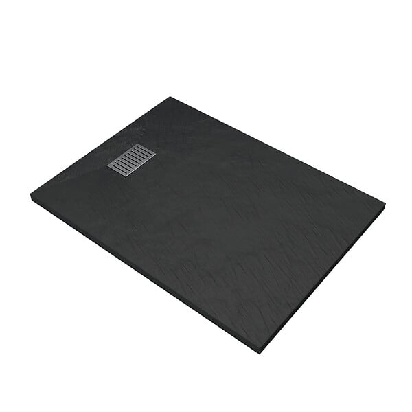 AURLANE - Receveur de douche Noir Effet Pierre 90x120 cm et Grille décor Linéaire en Inox - large
