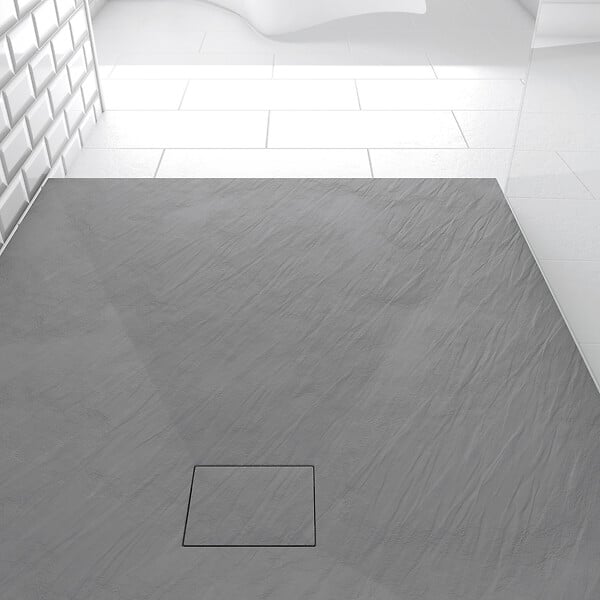 AURLANE - Receveur à poser en matériaux composite SMC - Finition ardoise gris - 90x120cm - ROCK 2 GREY 90 - large