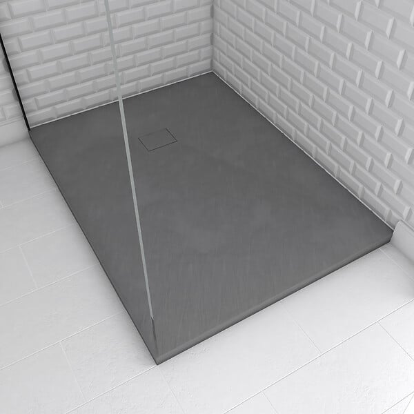 AURLANE - Receveur à poser en matériaux composite SMC - Finition ardoise gris - 90x120cm - ROCK 2 GREY 90 - large