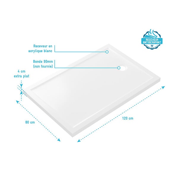 AURLANE - RECEVEUR DE DOUCHE A POSER EXTRA-PLAT EN ACRYLIQUE BLANC RECTANGLE - 120x80 WHITENESS 120 - large