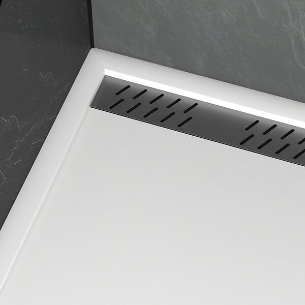 AURLANE - Receveur en acrylique Blanc 80x100x4 cm + Grilles Linéaires Chrome et Gun Metal - WHITENESS II - large