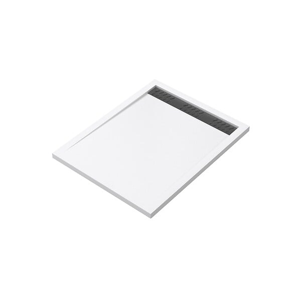 AURLANE - Receveur en acrylique Blanc 80x100x4 cm + Grilles Linéaires Chrome et Gun Metal - WHITENESS II - large