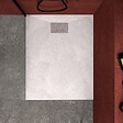 AURLANE - Receveur de douche Blanc Effet Pierre 80x100 cm et Grille décor Linéaire en Inox - vignette