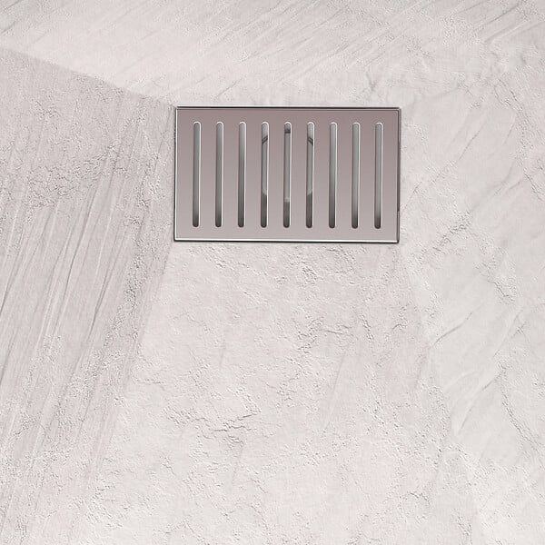 AURLANE - Receveur de douche Blanc Effet Pierre 80x100 cm et Grille décor Linéaire en Inox - large