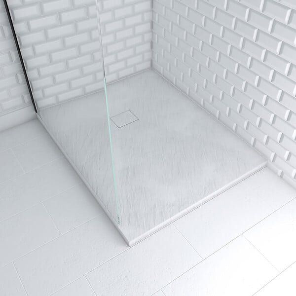 AURLANE - Receveur à poser en materiaux composite SMC - Finition ardoise blanc mat - 80x100 cm - ROCK 2 WHITE - large