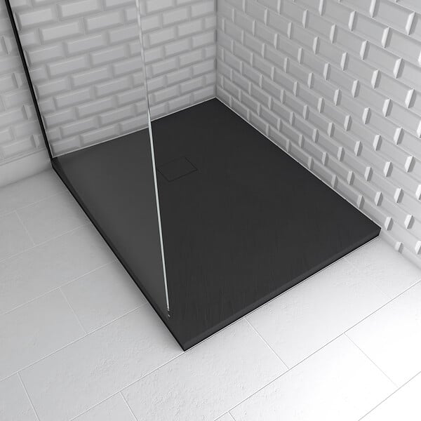 AURLANE - Receveur à poser en matériaux composite SMC - Finition ardoise noire - 80x100cm - ROCK 2 BLACK 80 - large