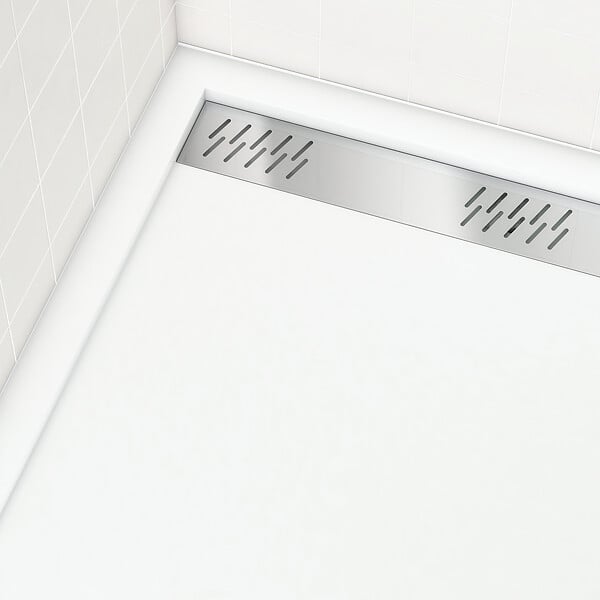 AURLANE - Receveur en acrylique Blanc 90x120x4 cm - Grille Linéaire Chrome - WHITENESS II - large