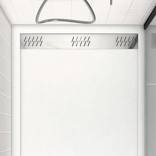 AURLANE - Receveur en acrylique Blanc 90x120x4 cm - Grille Linéaire Chrome - WHITENESS II - large