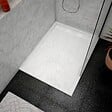 AURLANE - Receveur en acrylique Blanc Effet Pierre 90x120x4 cm + Grilles Linéaires Chrome et Blanche Mate - vignette