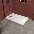 AURLANE - Receveur de douche Blanc Effet Pierre 80x120 cm et Grille décor Perforée en Inox - vignette