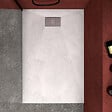 AURLANE - Receveur de douche Blanc Effet Pierre 80x120 cm et Grille décor Perforée en Inox - vignette