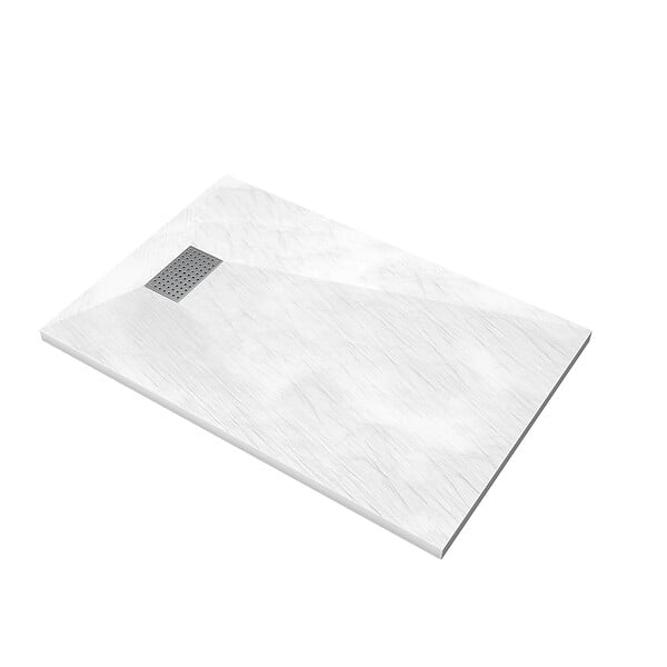 AURLANE - Receveur de douche Blanc Effet Pierre 80x120 cm et Grille décor Perforée en Inox - large