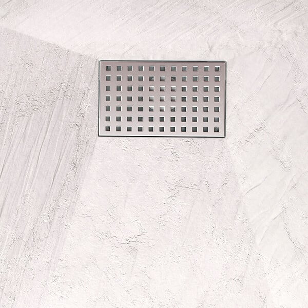 AURLANE - Receveur de douche Blanc Effet Pierre 80x120 cm et Grille décor Perforée en Inox - large