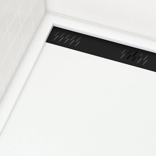 AURLANE - Receveur en acrylique Blanc 80x120x4 cm - Grille Linéaire Noire - WHITENESS II - large
