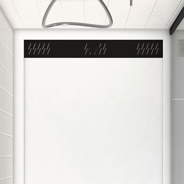 AURLANE - Receveur en acrylique Blanc 80x120x4 cm - Grille Linéaire Noire - WHITENESS II - large