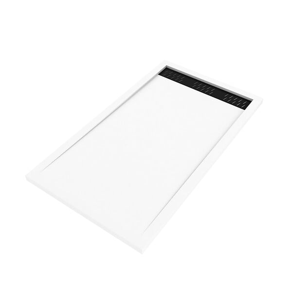 AURLANE - Receveur en acrylique Blanc 80x140x5 cm + Grilles Linéaires Chrome et Noire - WHITENESS II - large