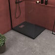 AURLANE - Receveur de douche Noir Effet Pierre 80x100 cm et Grille décor Perforée en Inox - vignette
