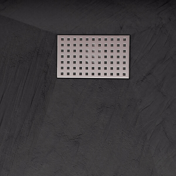 AURLANE - Receveur de douche Noir Effet Pierre 80x100 cm et Grille décor Perforée en Inox - large
