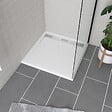 AURLANE - Receveur en acrylique Blanc 80x80x4 cm - Grille Linéaire Chrome - WHITENESS II - vignette