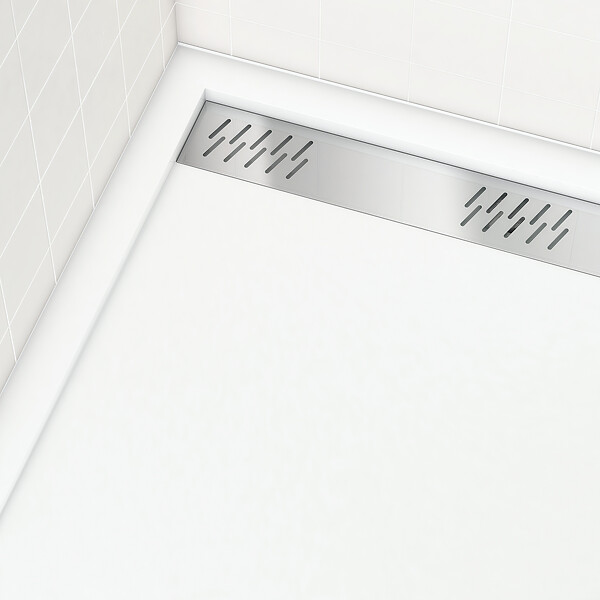 AURLANE - Receveur en acrylique Blanc 80x80x4 cm - Grille Linéaire Chrome - WHITENESS II - large