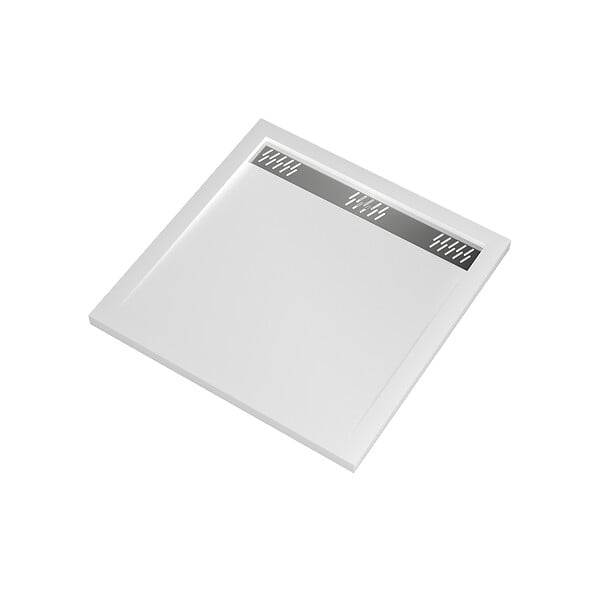 AURLANE - Receveur en acrylique Blanc 80x80x4 cm - Grille Linéaire Chrome - WHITENESS II - large