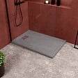 AURLANE - Receveur de douche Gris Effet Pierre 80x120 cm et Grille décor Perforée en Inox - vignette