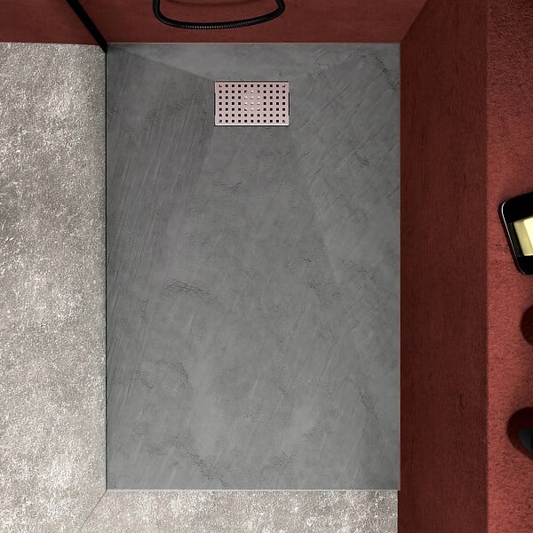 AURLANE - Receveur de douche Gris Effet Pierre 80x120 cm et Grille décor Perforée en Inox - large