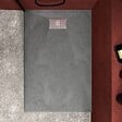 AURLANE - Receveur de douche Gris Effet Pierre 80x120 cm et Grille décor Perforée en Inox - vignette