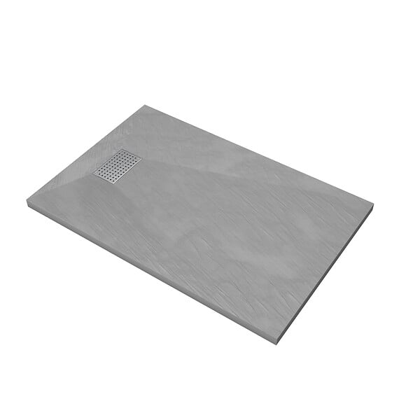 AURLANE - Receveur de douche Gris Effet Pierre 80x120 cm et Grille décor Perforée en Inox - large