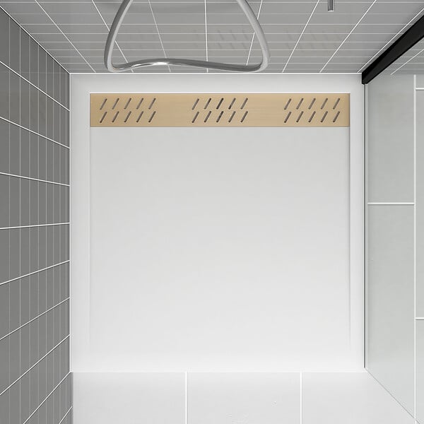 AURLANE - Receveur en acrylique Blanc 80x80x4 cm + Grilles Linéaires Chrome et Or Brossé - WHITENESS II - large