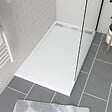 AURLANE - Receveur en acrylique Blanc 80x140x5 cm - Grille Linéaire Chrome - WHITENESS II - vignette