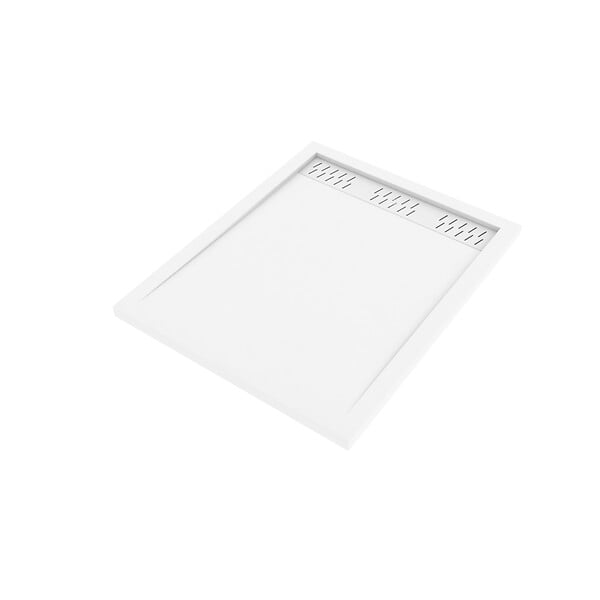 AURLANE - Receveur en acrylique Blanc 80x100x4 cm + Grilles Linéaires Chrome et Blanche Mate - large
