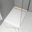 AURLANE - Receveur en acrylique Blanc 90x120x4 cm + Grilles Linéaires Chrome et Or Brossé - WHITENESS II - vignette