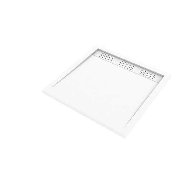 AURLANE - Receveur en acrylique Blanc 90x90x4 cm + Grilles Linéaires Chrome et Blanche Mate - large