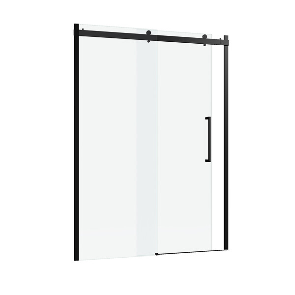 AURLANE - Porte de douche 140x200cm type industriel coulissante NOIR MAT - verre trempe 8mm - large