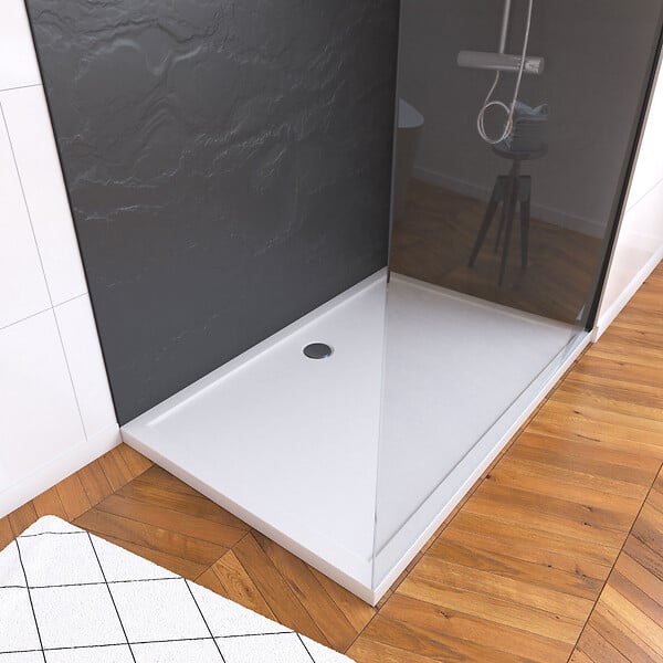 AURLANE - Pack douche à l'Italienne Receveur 90x120 + Paroi transparente + Panneaux muraux finition ardoise - large