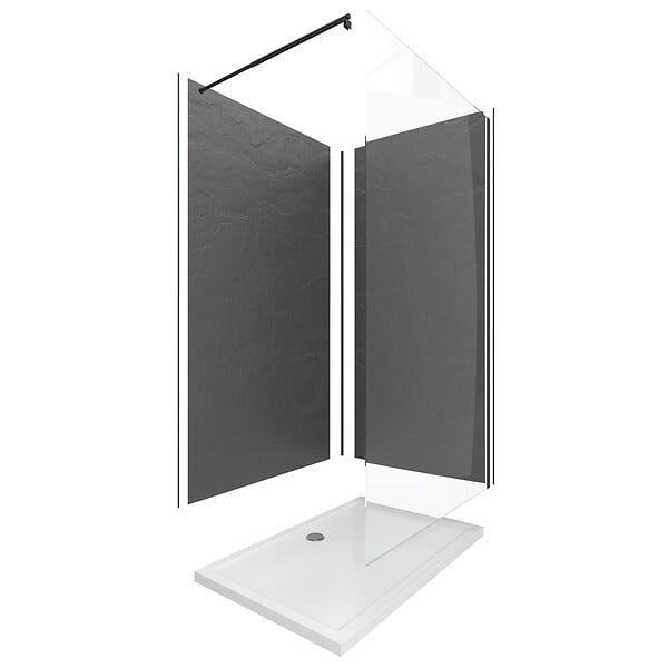 AURLANE - Pack douche à l'Italienne Receveur 90x120 + Paroi transparente + Panneaux muraux finition ardoise - large