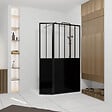 AURLANE - Paroi de Douche Façon Verrière avec Volet Pivotant - 90+40x200 cm - Verre Transparent et Noir - vignette