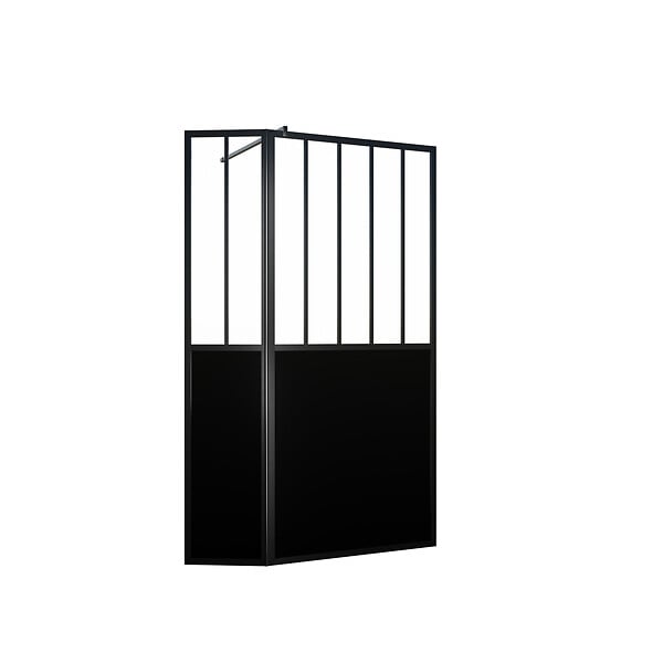 AURLANE - Paroi de Douche Façon Verrière avec Volet Pivotant - 90+40x200 cm - Verre Transparent et Noir - large