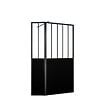 AURLANE - Paroi de Douche Façon Verrière avec Volet Pivotant - 90+40x200 cm - Verre Transparent et Noir - vignette