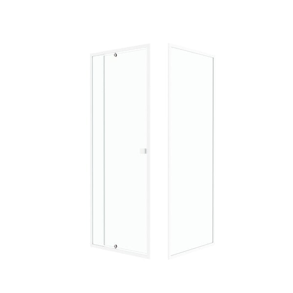 AURLANE - Pack porte de douche pivotante blanc de 78 à 90x185cm + retour 80 verre 5mm - WHITY PIVOT - large