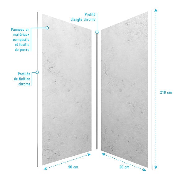 AURLANE - Pack de 2 Panneaux Muraux Pierre Light Grey 90x210 cm avec Profilés ANODISE BRILLANT - STONE'IT - large