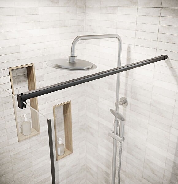 AURLANE - Paroi de retour 90x180 cm pour Porte de Douche - Verre Trempe 5mm - Finition Noire - DARK ELEMENTARY - large