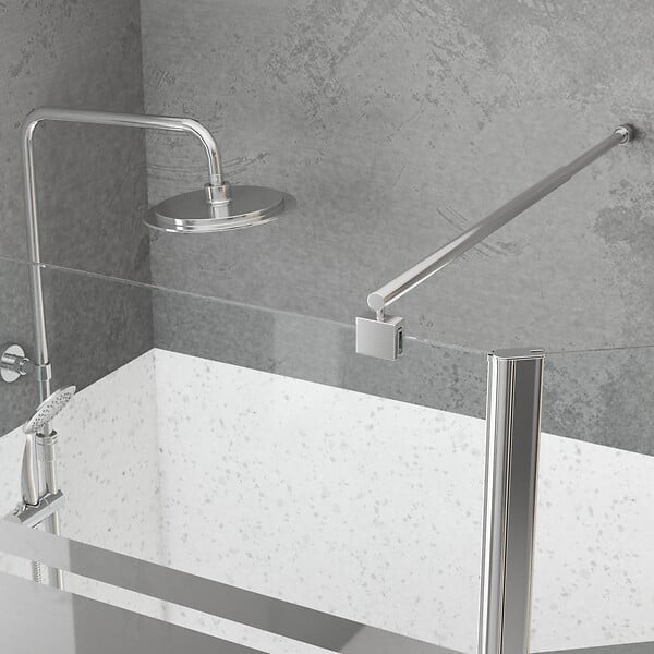 AURLANE - Paroi de Douche et Volet Pivotant 100+40x200 cm - Bandeau Miroir - Barre de Fixation Chrome - large