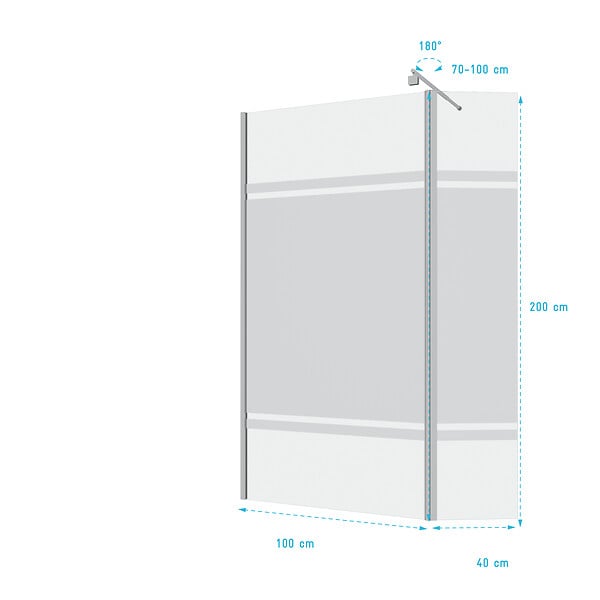 AURLANE - Paroi de Douche et Volet Pivotant 100+40x200 cm - Bandeau Miroir - Barre de Fixation Chrome - large