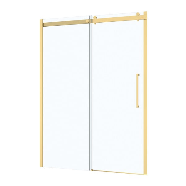 AURLANE - Porte de Douche Coulissante Type Industriel 140x200 cm - Finition Or Doré Brossé - Verre Trempé 6 mm - large