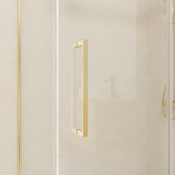 AURLANE - Porte de Douche Coulissante Type Industriel 140x200 cm - Finition Or Doré Brossé - Verre Trempé 6 mm - large