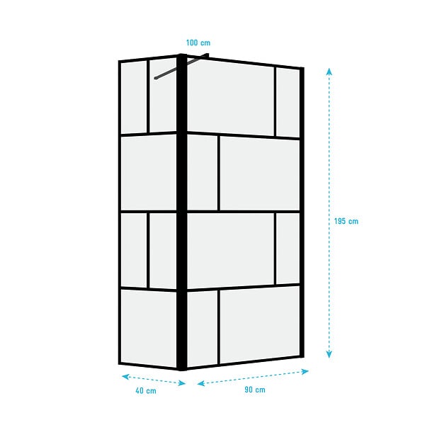 AURLANE - Paroi de douche avec pivot 90+40x195cm - Sérigraphie type Briques et Profilés Noir - DARK BLOCKS - large